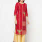Aniyah Cotton Foil Print Maroon Straight Kurta - Swadesiicart