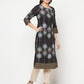 Aniyah Rayon Screen Print Black Straight Kurta - Swadesiicart