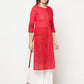 Aniyah Cotton Block Print Red Color Straight Kurta - Swadesiicart