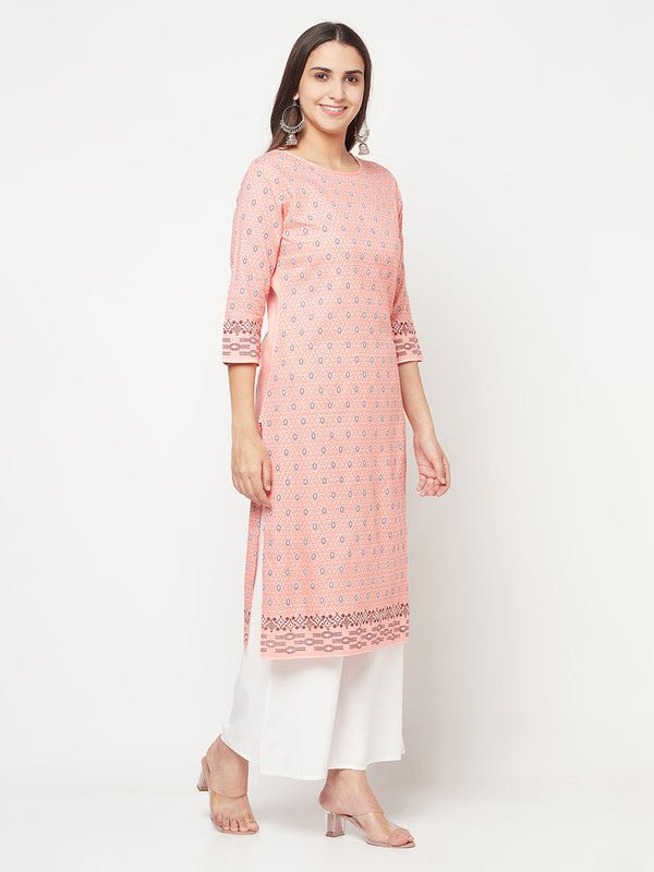 Aniyah Rayon Digital Screen Print Peach Color Straight Kurta - Swadesiicart