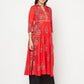 Aniyah Rayon Block Print Red Anarkali Kurta