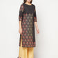 Aniyah Black Color Cotton Block Print Straight Kurta - Swadesiicart