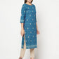 Aniyah Rayon Digital Screen Printed Blue Color Straight Kurta - Swadesiicart