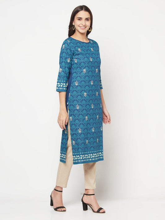 Aniyah Rayon Digital Screen Printed Blue Color Straight Kurta - Swadesiicart