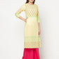Aniyah Cotton Block Print Lemon Yellow Straight Kurta - Swadesiicart