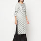 Aniyah Rayon Screen Print Light Grey Straight Kurta - Swadesiicart