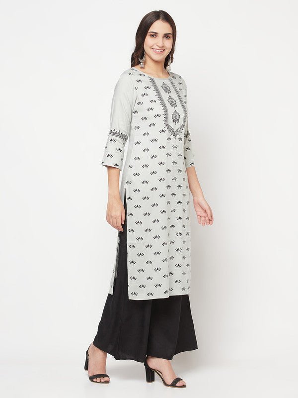 Aniyah Rayon Screen Print Light Grey Straight Kurta - Swadesiicart