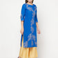 Aniyah Cotton Foil Print Royal Blue Straight Kurta - Swadesiicart