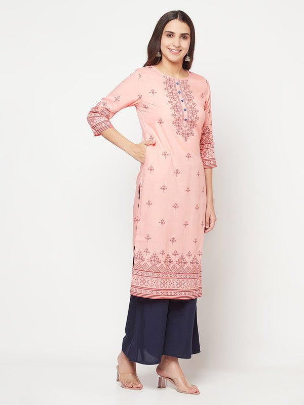 Aniyah Peach Color Rayon Digital Screen Print Straight Kurta - Swadesiicart