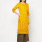 Aniyah Rayon Screen Print Mustard Straight Kurta - Swadesiicart
