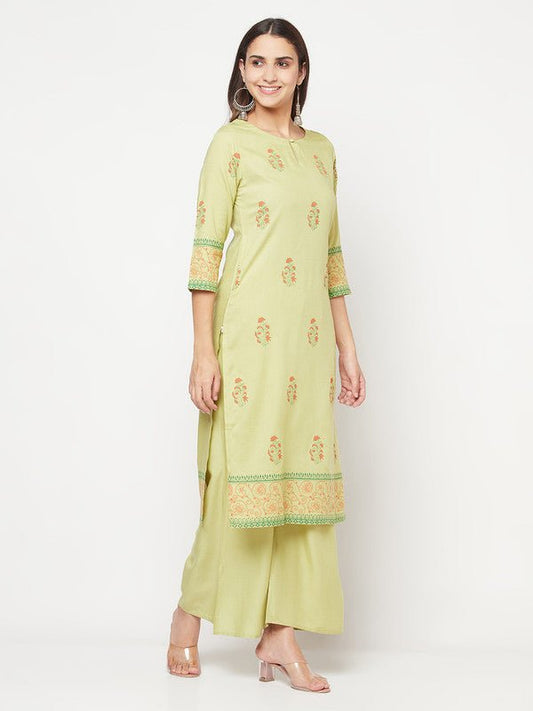 Aniyah Rayon Screen Print Pista Green Straight Kurta - Swadesiicart