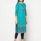 Aniyah Turquoise Cotton Block Print Straight Kurta - Swadesiicart