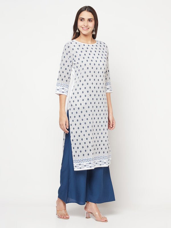 Aniyah Rayon Digital Screen Print White Straight Kurta - Swadesiicart