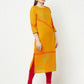 Aniyah Cotton Block Print Mustard Color Straight Kurta - Swadesiicart