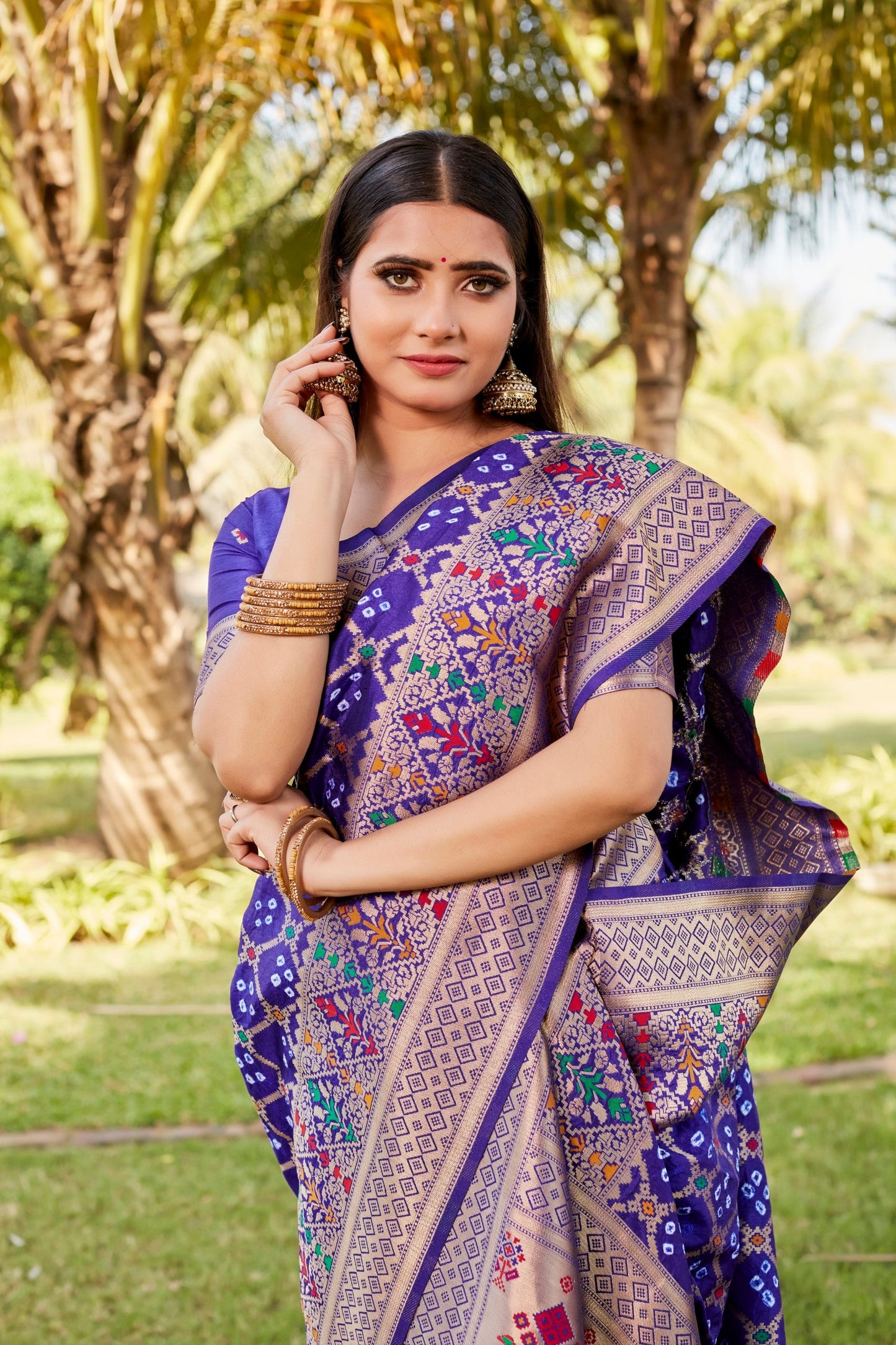 Anaita Violet Woven Design Pure Gharchola Bandhej Silk Saree With Blouse