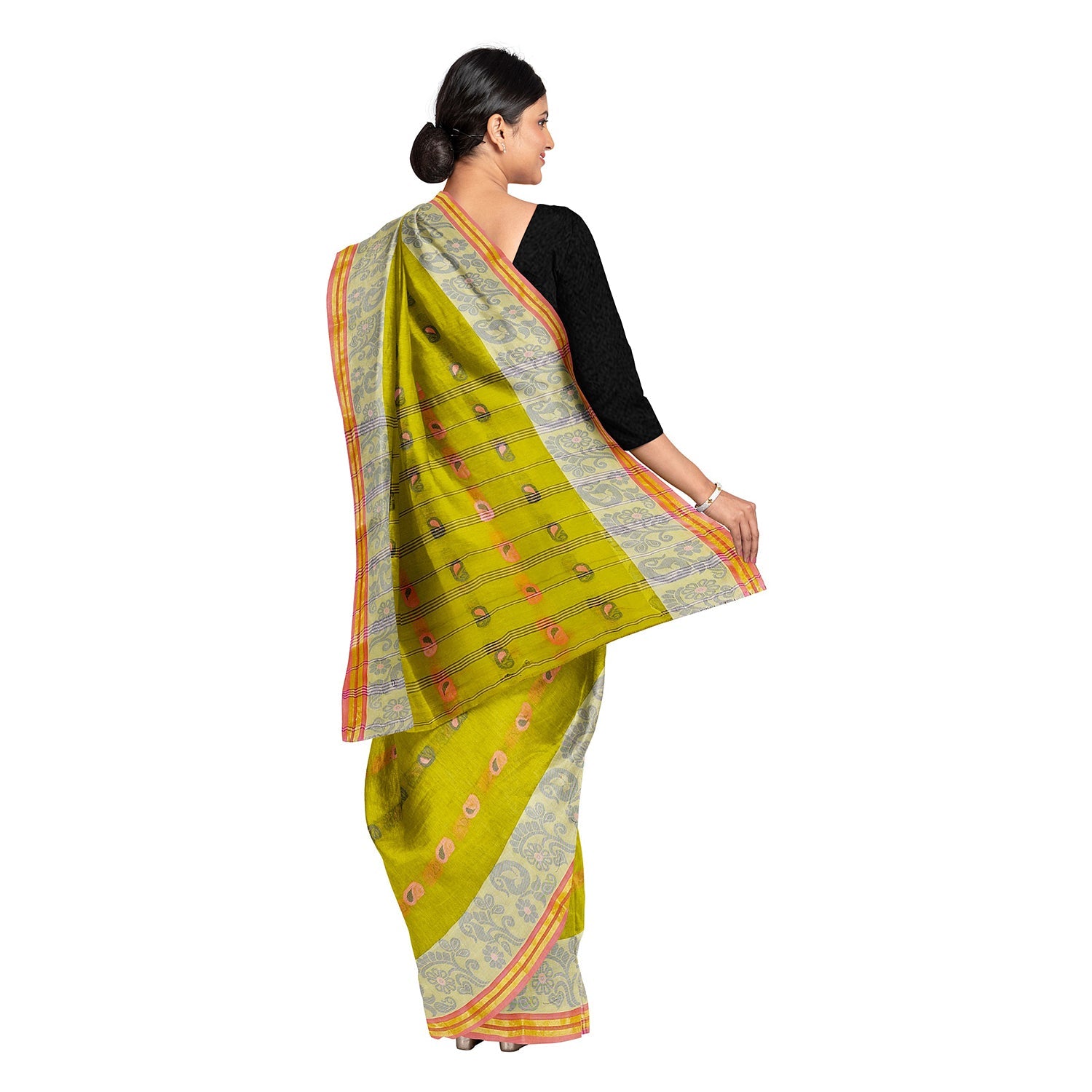 Exclusive Collection 100% Pure Cotton Olive Tant Saree With Hand Weaving Work - Swadesiicart