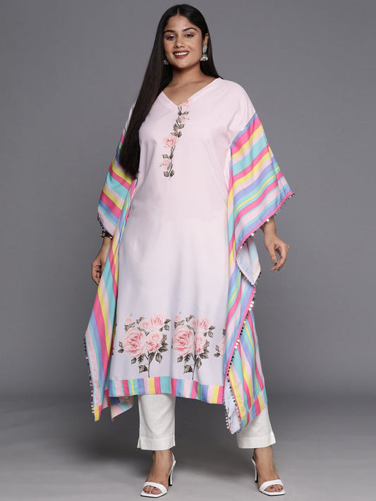 Ahalyaa Printed Plus Size Flared Sleeves Sequined Crepe Kaftan Kurta | Swadesiicart