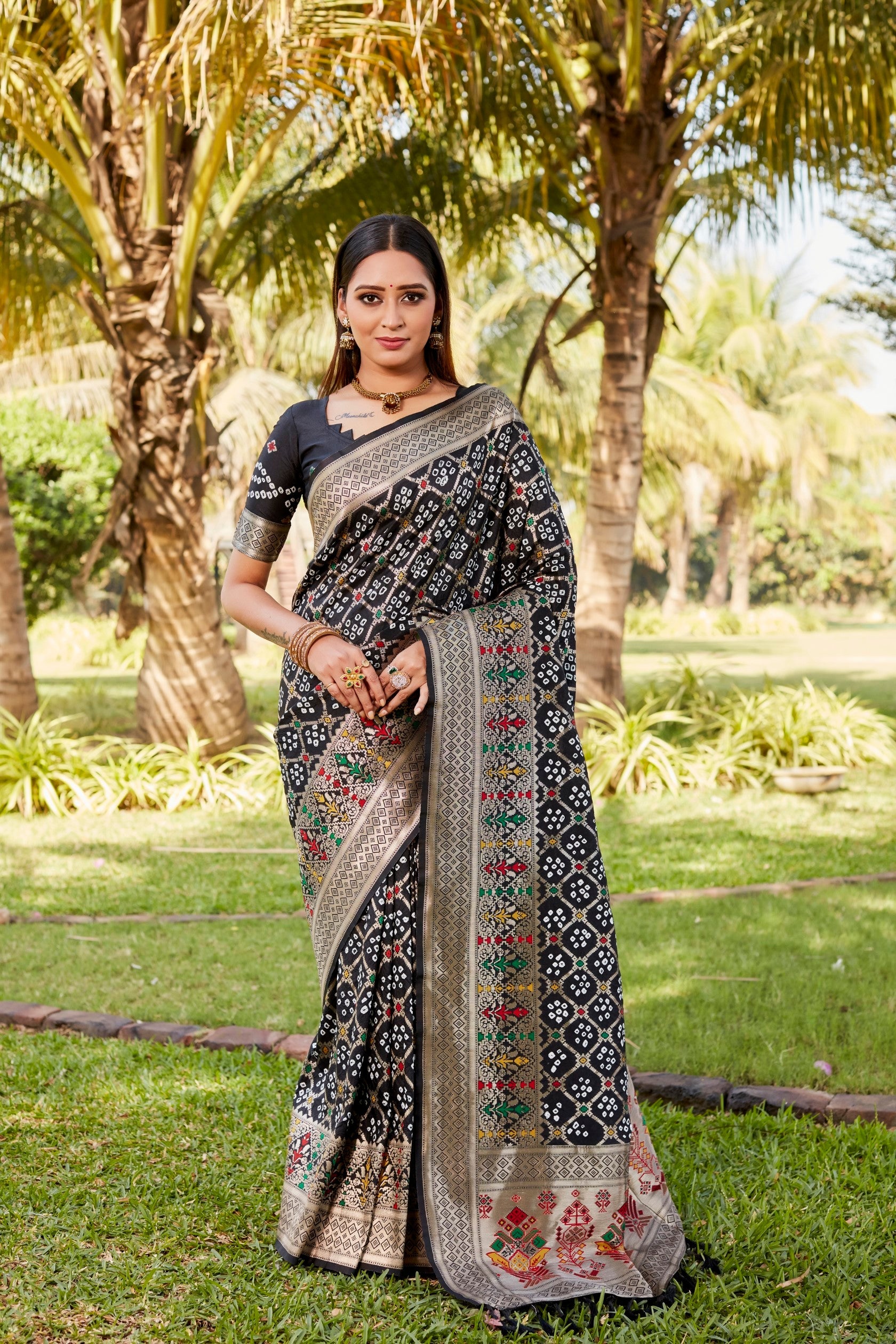 Anaita Black Woven Design Pure Gharchola Bandhej Silk Saree With Blouse
