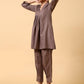 trueBrowns Cotton Linen Burnt Brown Pleated Co-Ord Set - Swadesiicart