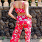 Noroke Red Floral Print Linen Red Floral Cut-out Jumpsuit | Swadesiicart
