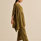 trueBrowns Olive Green Texture Doddy Kaftan Gathered Co-Ord Set - Swadesiicart