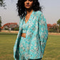 trueBrowns Turquoise Cotton Block Print Pant Suit Set | Swadesiicart