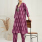 InWeave Women's Wine Ikkat Print V Neck Kurta Pant Set - Swadesiicart