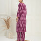 InWeave Women's Wine Ikkat Print V Neck Kurta Pant Set - Swadesiicart