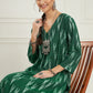 InWeave Women's Green Ikkat Print V Neck Kurta Pant Set - Swadesiicart