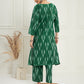 InWeave Women's Green Ikkat Print V Neck Kurta Pant Set - Swadesiicart