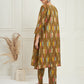 InWeave Women's Olive Ikkat Print V Neck Kurta Pant Set - Swadesiicart