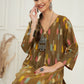 InWeave Women's Olive Ikkat Print V Neck Kurta Pant Set - Swadesiicart