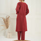 InWeave Women's Ruby Maroon Kantha V Neck Kurta Pant Set - Swadesiicart
