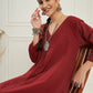 InWeave Women's Ruby Maroon Kantha V Neck Kurta Pant Set - Swadesiicart
