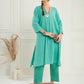 InWeave Women's Arctic Blue Kantha V Neck Kurta Pant Set - Swadesiicart