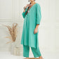 InWeave Women's Arctic Blue Kantha V Neck Kurta Pant Set - Swadesiicart