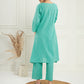 InWeave Women's Arctic Blue Kantha V Neck Kurta Pant Set - Swadesiicart