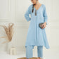InWeave Women's Pastel Blue Solid V Neck Kurta Pant Set - Swadesiicart