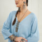 InWeave Women's Pastel Blue Solid V Neck Kurta Pant Set - Swadesiicart