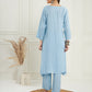 InWeave Women's Pastel Blue Solid V Neck Kurta Pant Set - Swadesiicart