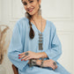 InWeave Women's Pastel Blue Solid V Neck Kurta Pant Set - Swadesiicart