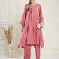 InWeave Women's Light Rose Pink Solid V Neck Kurta Pant Set - Swadesiicart