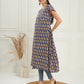 InWeave Women's Ink Blue Small Paisley Kalamkari A Line Dress - Swadesiicart