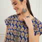 InWeave Women's Ink Blue Small Paisley Kalamkari A Line Dress - Swadesiicart