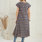 InWeave Women's Ink Blue Small Paisley Kalamkari A Line Dress - Swadesiicart
