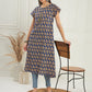 InWeave Women's Ink Blue Small Paisley Kalamkari A Line Dress - Swadesiicart