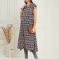 InWeave Women's Ink Blue Small Paisley Kalamkari A Line Dress - Swadesiicart