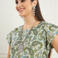 InWeave Women's Sage Green Paisley Print A Line Dress - Swadesiicart