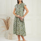 InWeave Women's Sage Green Paisley Print A Line Dress - Swadesiicart