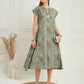 InWeave Women's Dull Green Leaf Floral Print A Line Dress - Swadesiicart